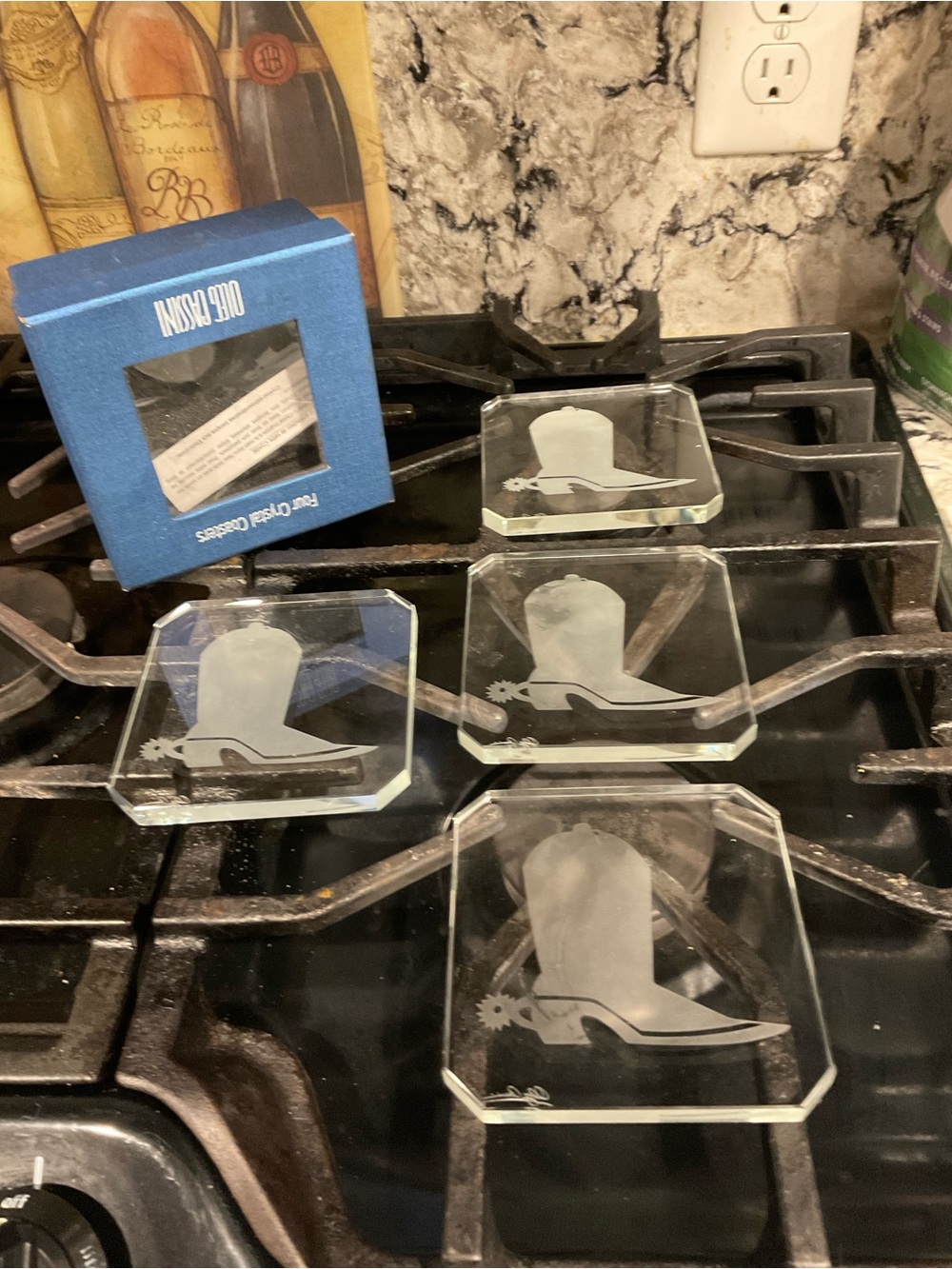 BP-Oleg Cassini Clear Crystal Cowboy Boot Coaster Set